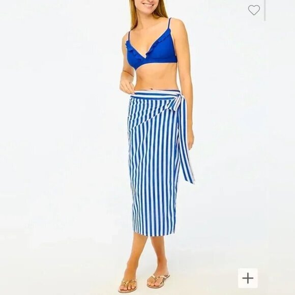 J. Crew Striped Sarong Wrap Swimsuit Cover Up Blue Size XS NWT - Picture 1 of 6